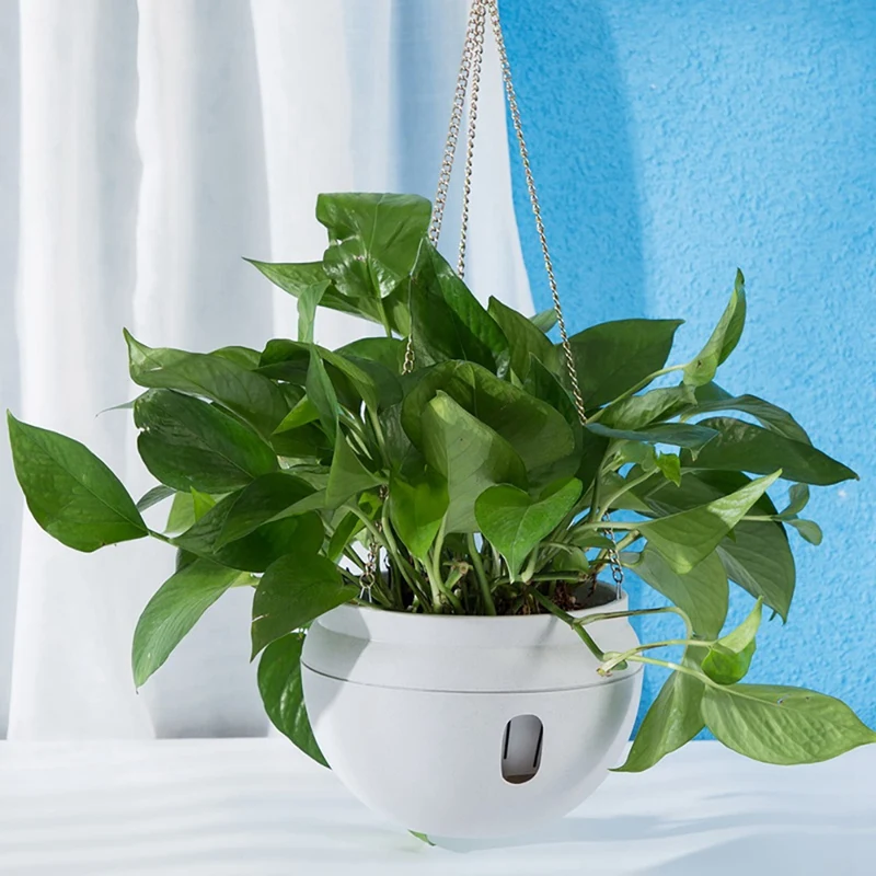 2Pcs Plastic Hanging Planter Self Watering Basket With Hooks, Hanging Flower Pot With Detachable Base