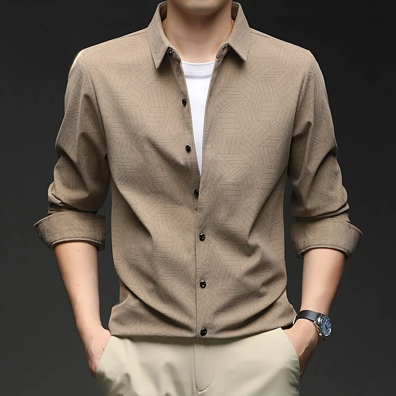 

Autumn New Sle Men's Corduroy irt Texture Embroidery High End Casual Faion Polyester Fiber Breathable Sun Protection