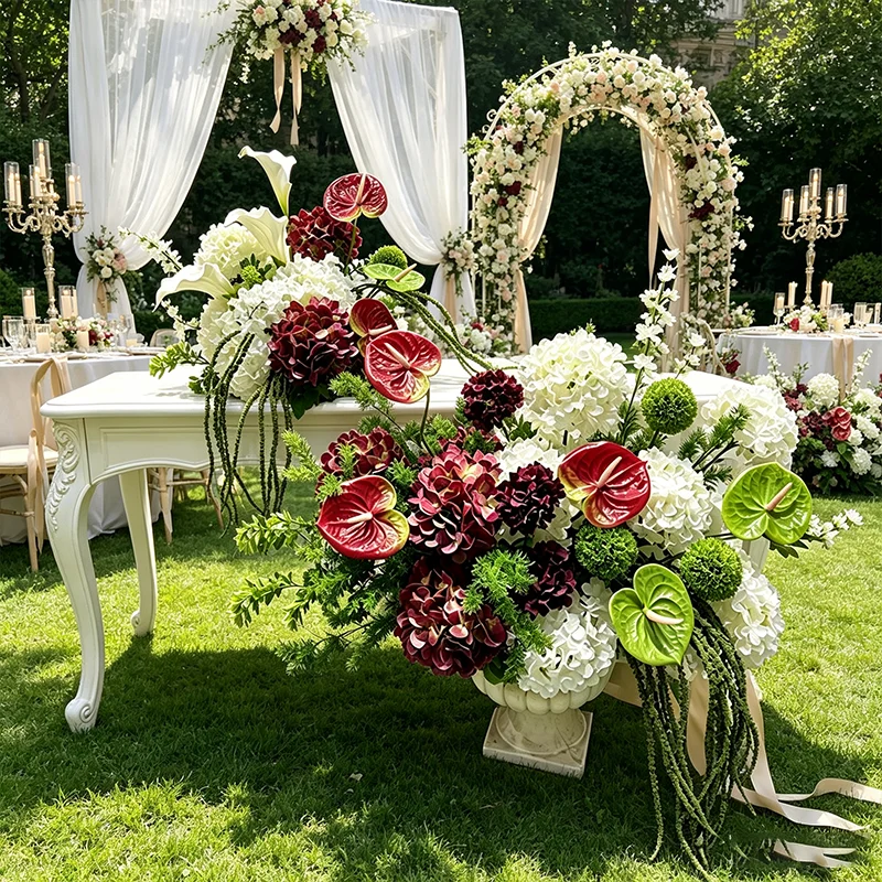 30/50/70cm Weiß-Grünes Blumen-Centerpiece Künstliche Rose Calla-Lilie Anthurium Tischdekoration Hochzeit Bankett Tischdekoration – Detail 1