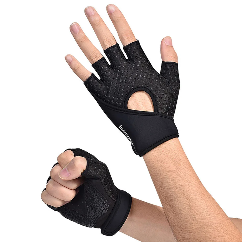 1 زوج قفازات اللياقة البدنية أسود L حجم عدم الانزلاق نصف اصبع تجريب اليوغا التدريب قفازات تنفس امتصاص العرق قبضة ل #5