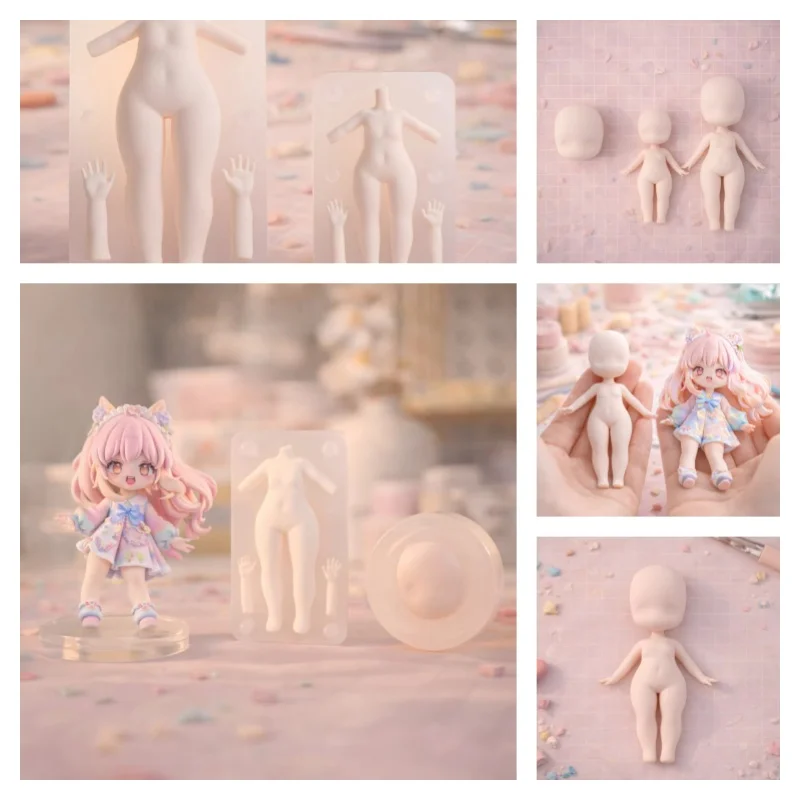 

Q-style Doll Silicone Mold Set Handmade Ultra-light Clay Resin Clay Making Cartoon Dolls Body Face Auxiliary Silicone Mold Set