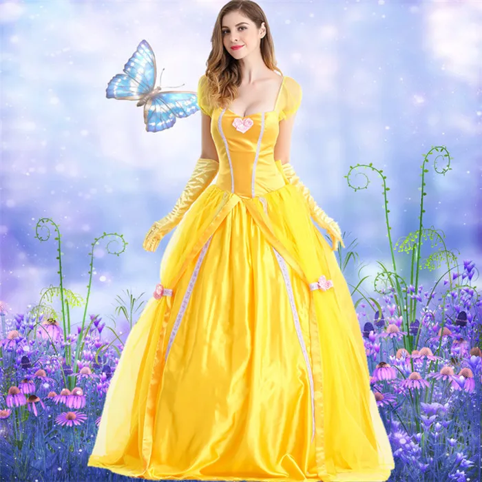 

2025 Halloween Costume Adult Beautiful Woman And Beast Belle Princess Dress Belle Princess Photo Costume