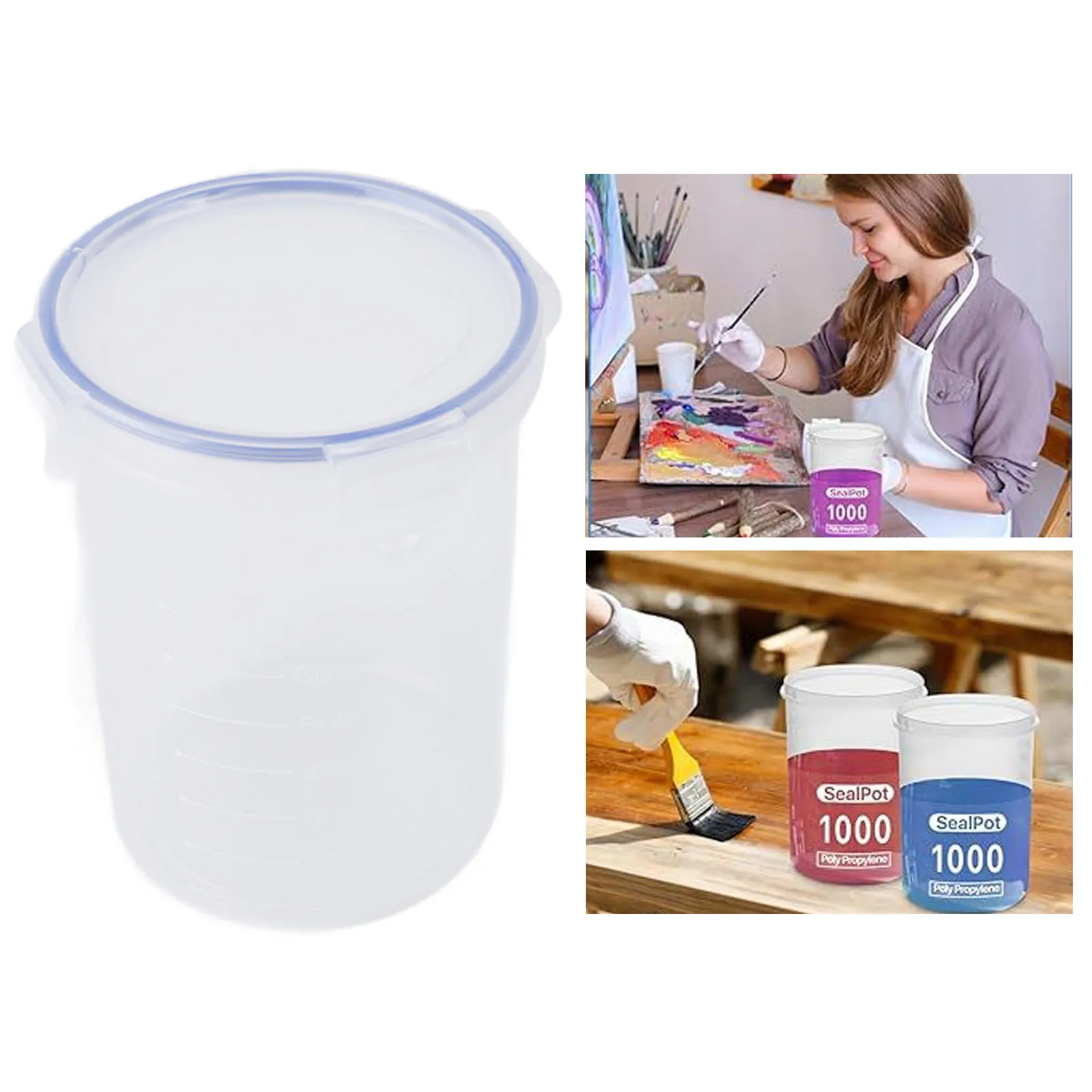 مجموعة حاويات الطلاء 4 قطع 1000 مل كوب طلاء شفاف محكم مع فرشاة طلاء كروية خلط لإعادة طلاء البقايا #2