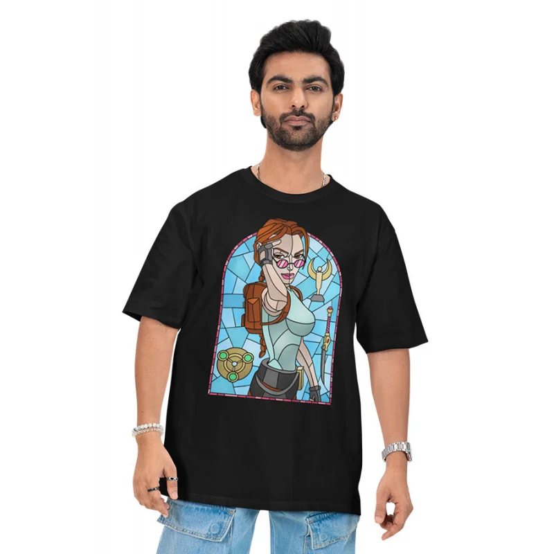 سيدة المغامرة تومب رايدر لارا كروفت ملاك الظلام 80s لعبة فيديو هدية تي شيرت كبير الحجم بلايز ملابس رجالية #2