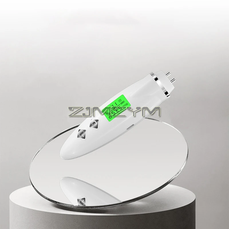 จอวัดความชื้นแบบดิจิตอลสำหรับผิวหนังเครื่อง penguji kelembapan สภาพผิวแบบชาร์จไฟได้เครื่องวิเคราะห์ความชื้นบนใบหน้า LCD ความจำ10เท่า