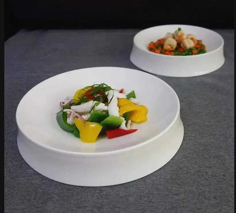 

Креативная белая фарфоровая круглая тарелка для ресторана, отеля, ужина, сервисный поднос, современная домашняя кухня, десертная посуда для закусок, посуда