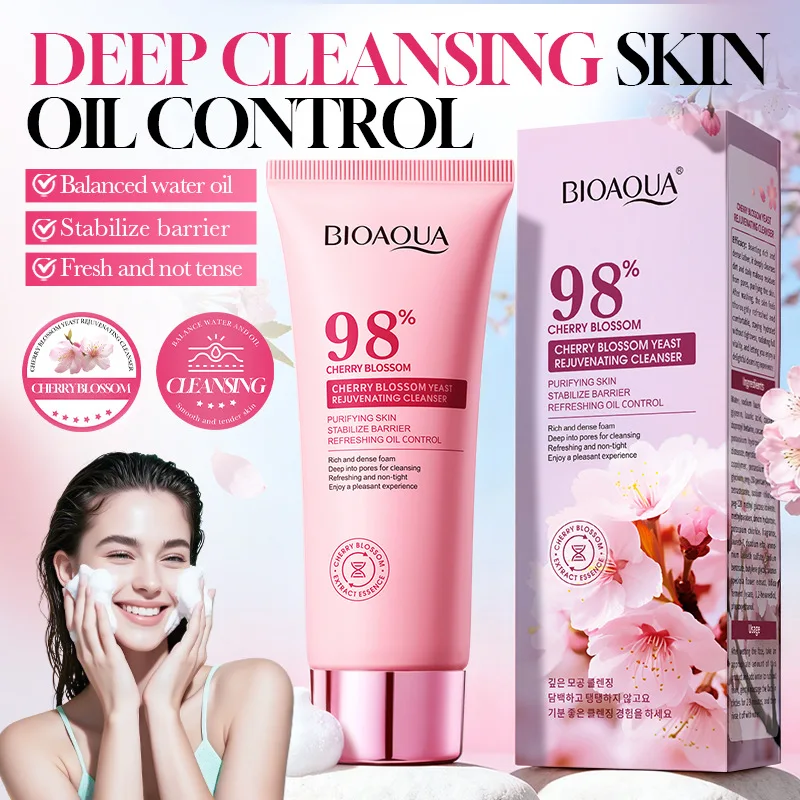 BIOAQUA Sakura Facial Cleanser Moisturizing Whitening Anti-Aging Face Wash Foam Facial Cleanser Korean Skin Care Cosmetics
