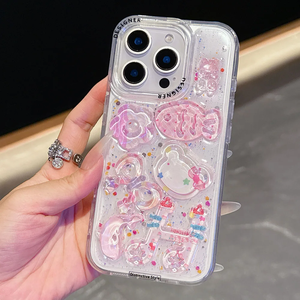 Transparente 3d peixe notação musical para iphone 15 14 13 16 pro max 15 plus caso bonito cristal bling glitter claro capa protetora