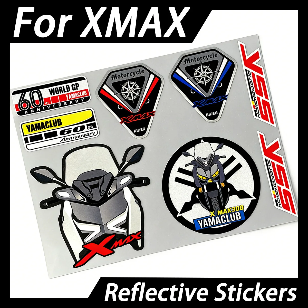 For XMAX Xmax 300 250 400 125 Reflective Motorcycle Stickers Decor Moto Scooter Body Windshield Helmet Vinyl Accessories Decals