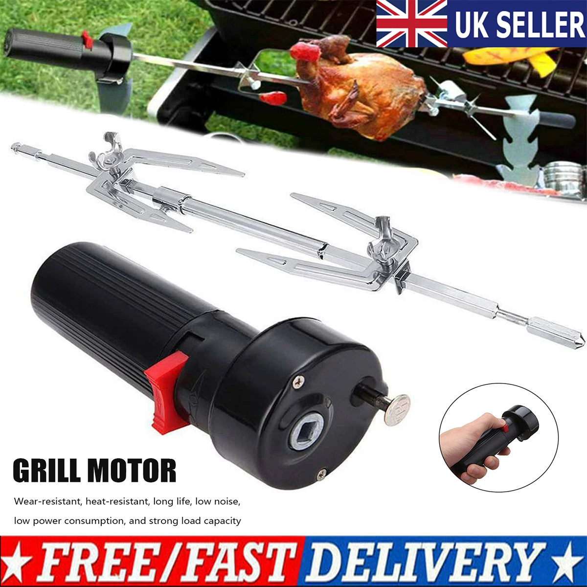 BBQ Rotator Motor or Rotary Fork Set Electric BBQ Rotisserie Grill Rod 1.5V D Size Barbecue Rotisserie Rotator Motor Durable