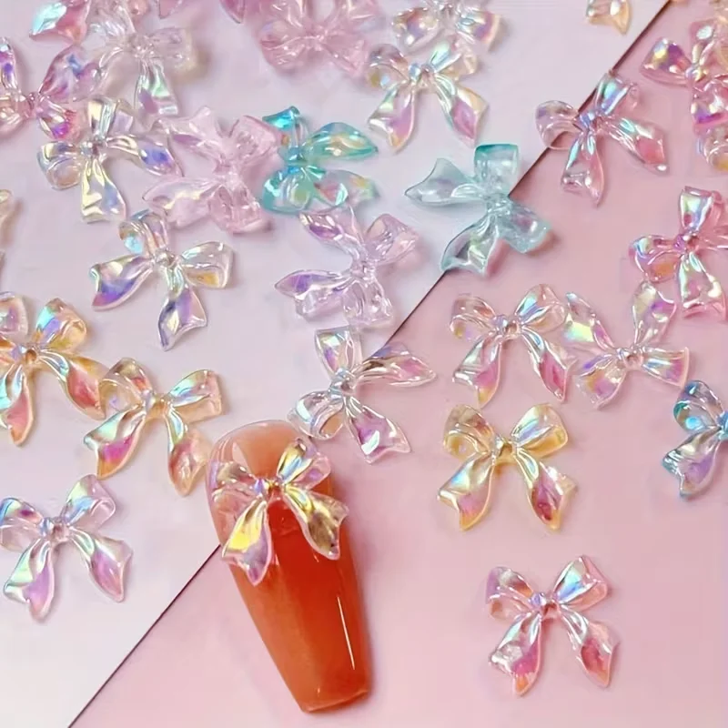 

30g Bulk Iridescent Aurora Bow Nail Charms 3D Resin Transparent Bowknot Nail Art Decorations Mixed Color Manicure DIY Accessorie