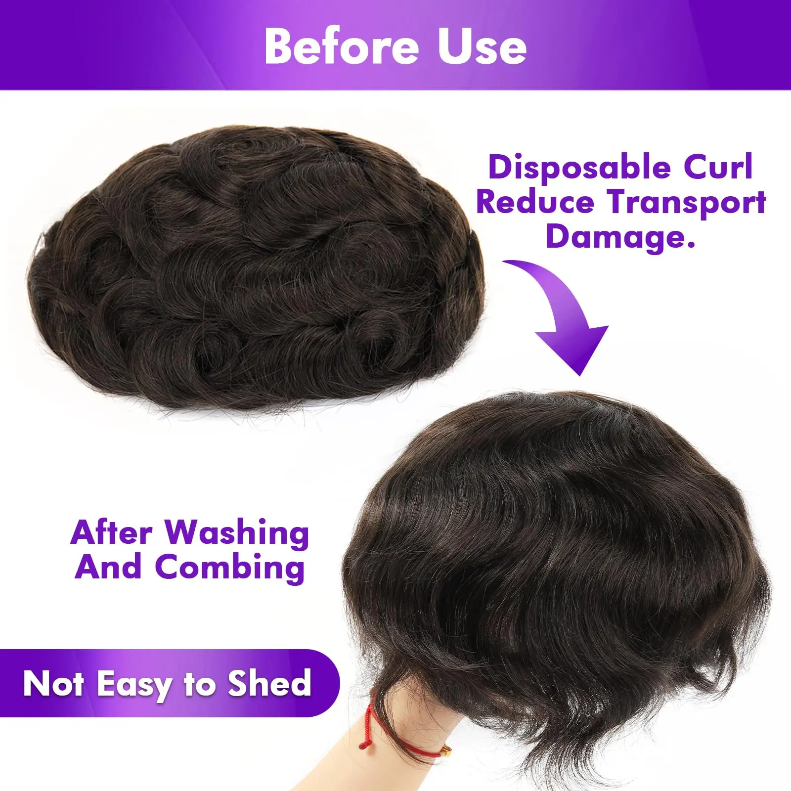 شعر مستعار من البولي يوريثان مقاس 8 × 10 بوصة للرجال من OCK - شعر بشري أوروبي على شكل حرف V، نظام استبدال الشعر بقاعدة PU رفيعة للغاية #2