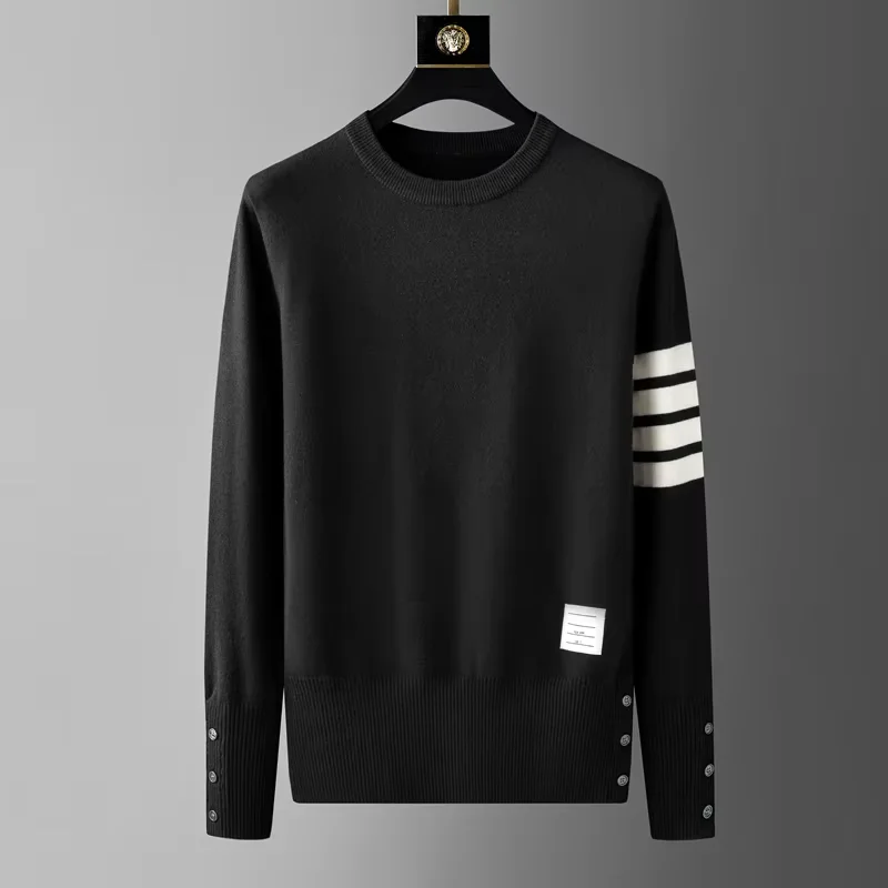 High end luxury brand sweater men personality trend ribbon striped round neck Knitwear autumn and winter Korean casual  pullover