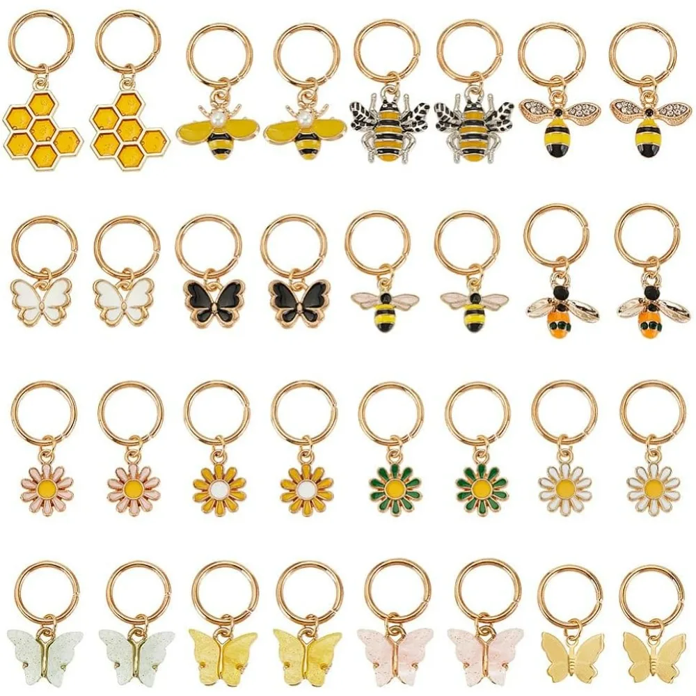 32pcs 16 Style Braiding Pendants - Butterfly Hair Clips, Flower Charms, Colorful Jewelry Making Accessories for Locs and Braids