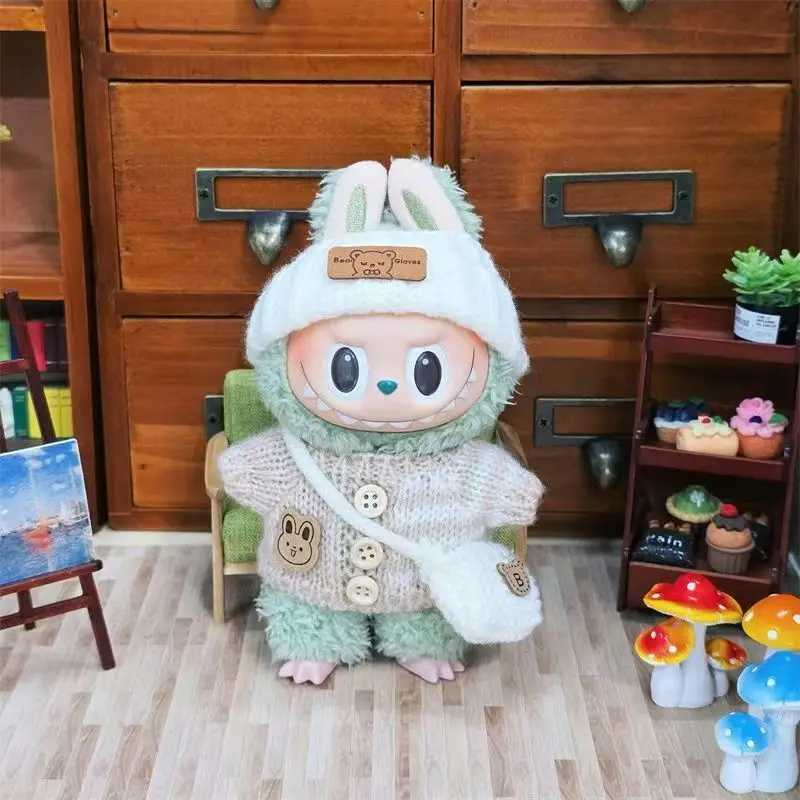 

Для 17 см Labubu, одежда, наряд Labubu, сидячая вечеринка, медведь, этикетка, шарф, шляпа, милые украшения, аксессуары для кукол