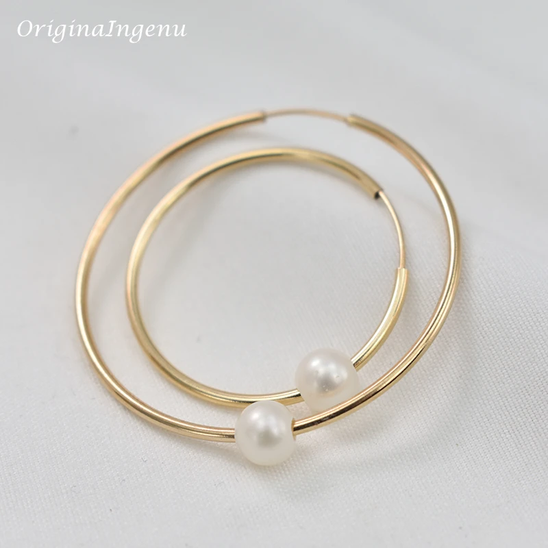 14K Gold Filled Hoop Earrings Natural Pearl Jewelry Gold Hoop Earrings Brincos Pendientes Oorbellen Boho Earrings Gold Jewelry