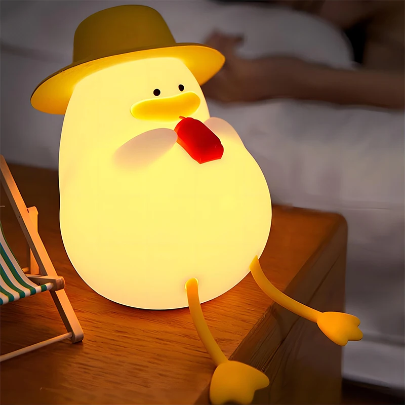 Cute Duck Silicone Lamp Pat Table Lamp Bedroom Bedside Decorative Sleep Soft Light RGB 7 Color Decompression Toy Baby Light