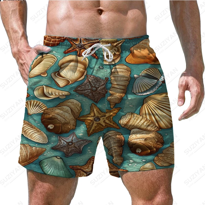 2023 Shell 3D Printing Pattern Shorts Fashion Casual Beach Shorts Men's Summer Loose Simple Shorts Swimming Shorts