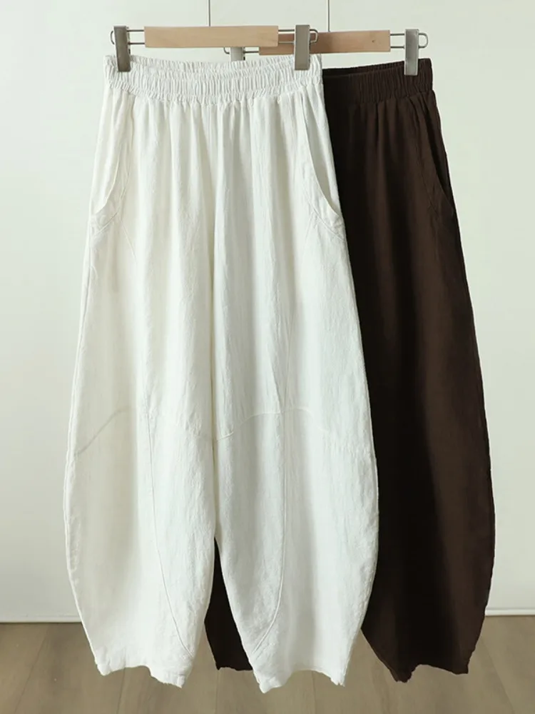 

Свободные повседневные брюки из хлопка и льна, женские летние брюки-фонарики с эластичной резинкой на талии и эффектом похудения