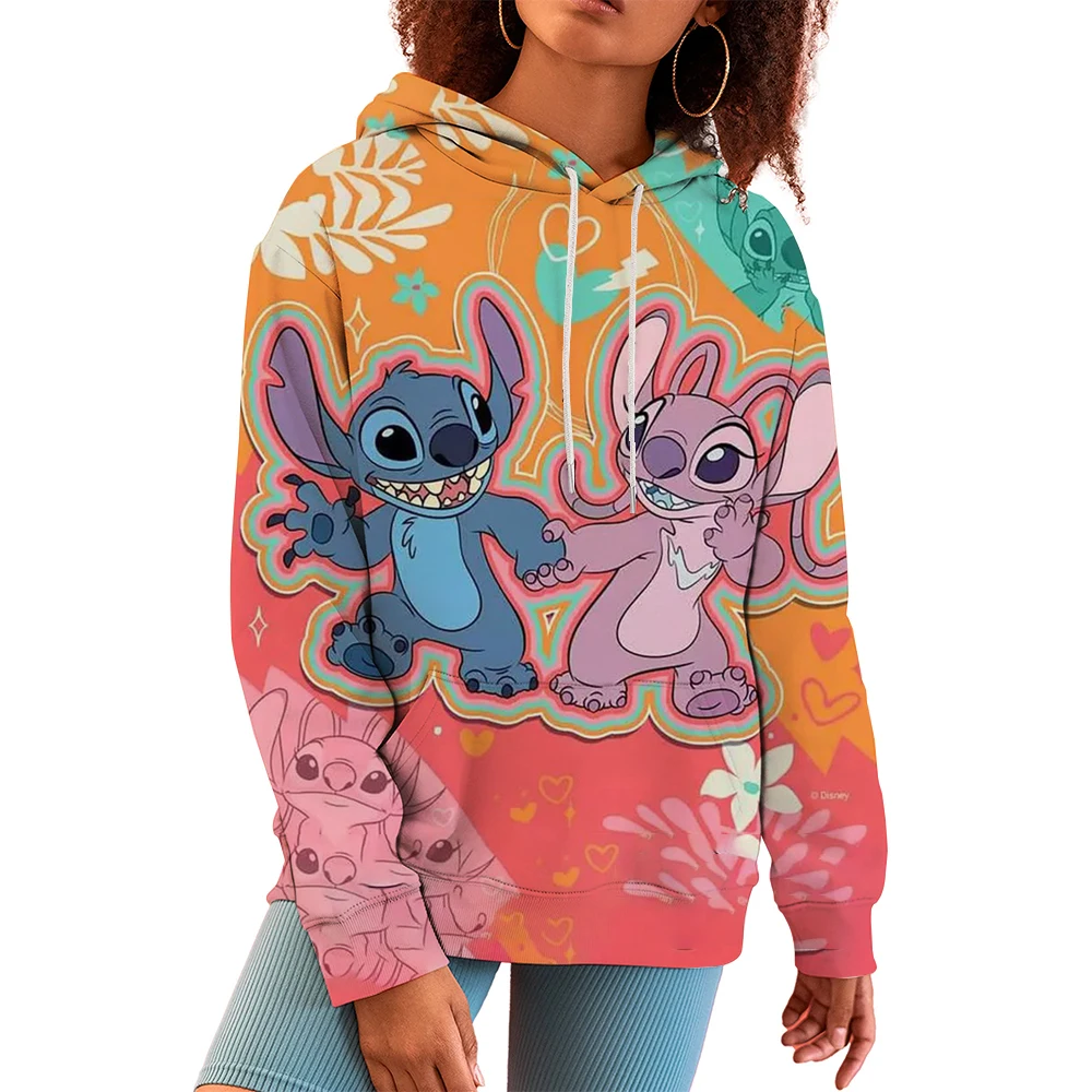 

Disney Hoodie Fashion Stitch Angel Monster Pocket Sweatshirt Pullover Cute hoodies girls Women's Sweatshirt Cartoon Top y2k
