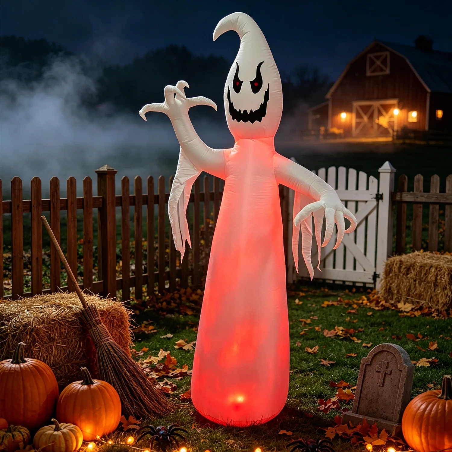 2.7m Inflatable Halloween Decoration Ghost White Ghostly Aura LED Flame Lamp Scary Display Waterproof  for Garden