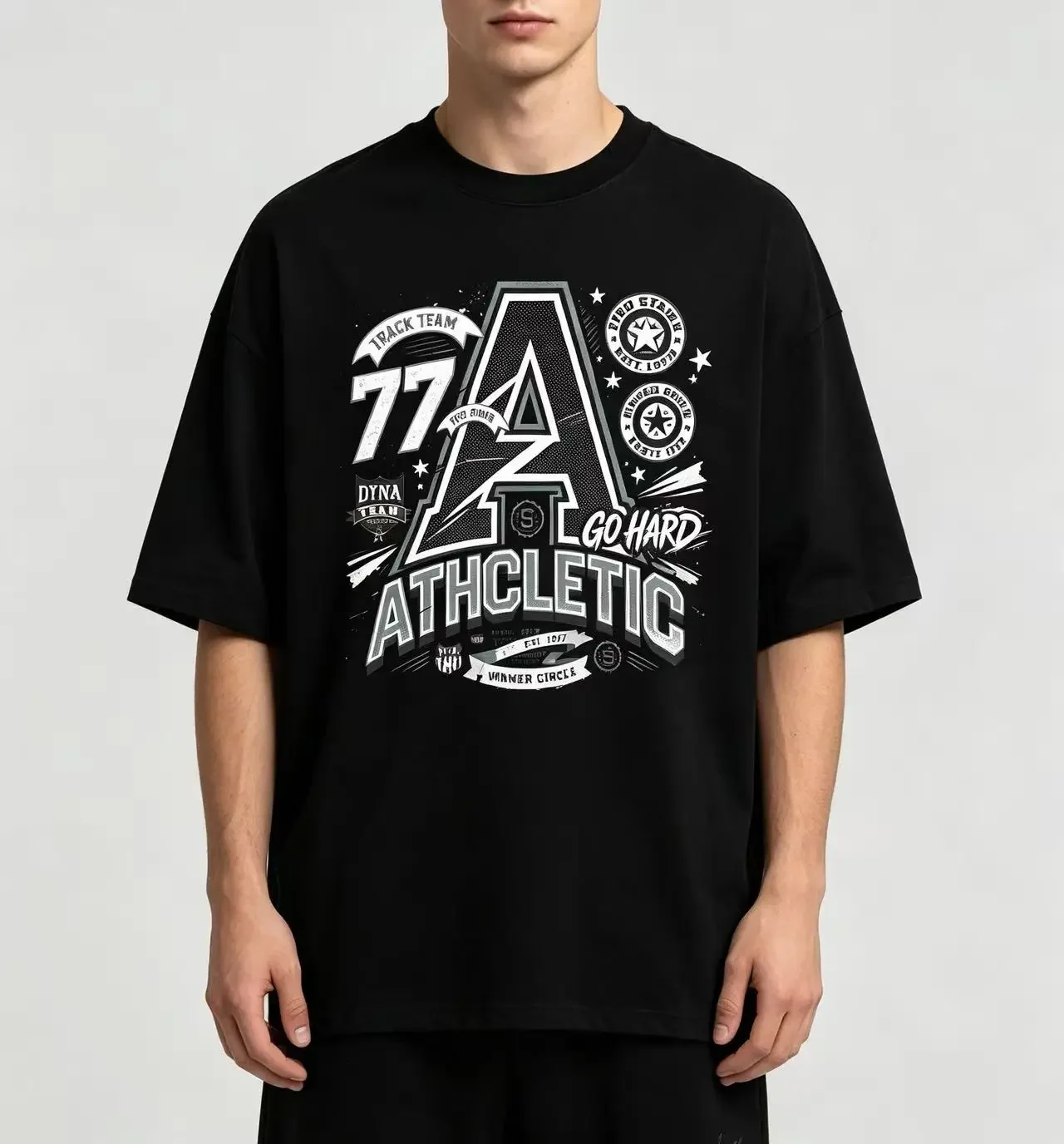 Unisex Athletic Letter A Vintage Graphic T‑Shirt Men Women Retro Track Team 77 Print Casual Short Sleeve Streetwear Tee Tops