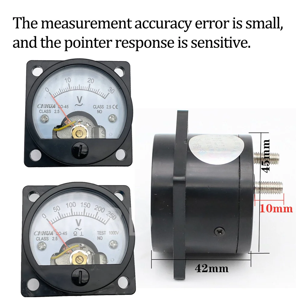 SO-45  Round Analog Dial Panel Meter Voltmeter Gauge Black AC 1V 2V 5V 10V 15V 20V 50V 100V 150V 200V 300V 500V