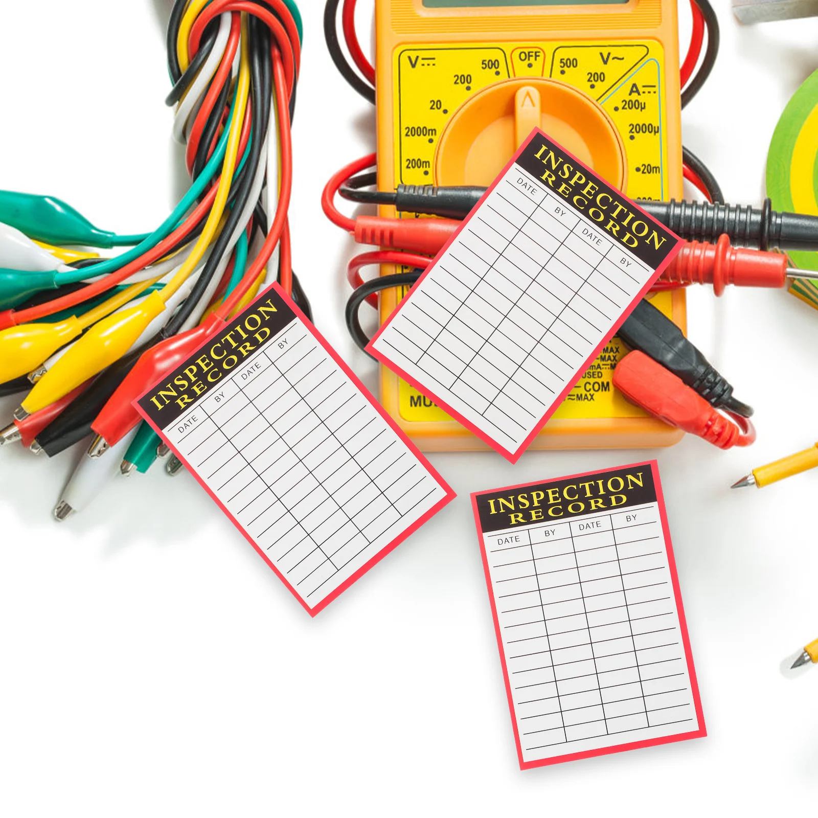 100 ورقة من بطاقات سجل التفتيش، معدات الصيانة العملية، علامة تسجيل الحالة، ورق ملاحظات فحص التحكم في المستودعات