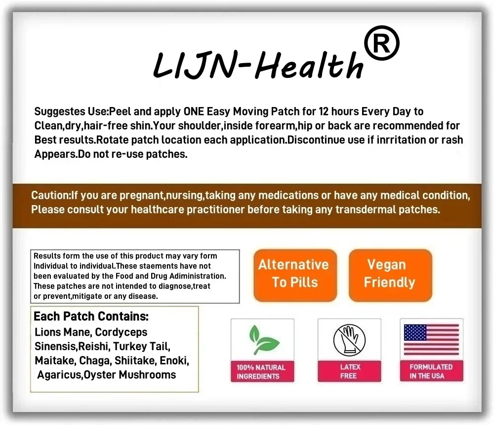 30 Patches 10 in 1 High Strength MushroomTransdermal Patche - Lions Mane, Cordyceps, Reishi - Brain Memory and Focus