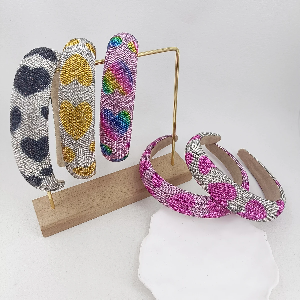 Fascia per capelli imbottita in spugna con strass a forma di cuore barocco Accessori per capelli per adulti Gioielli per capelli