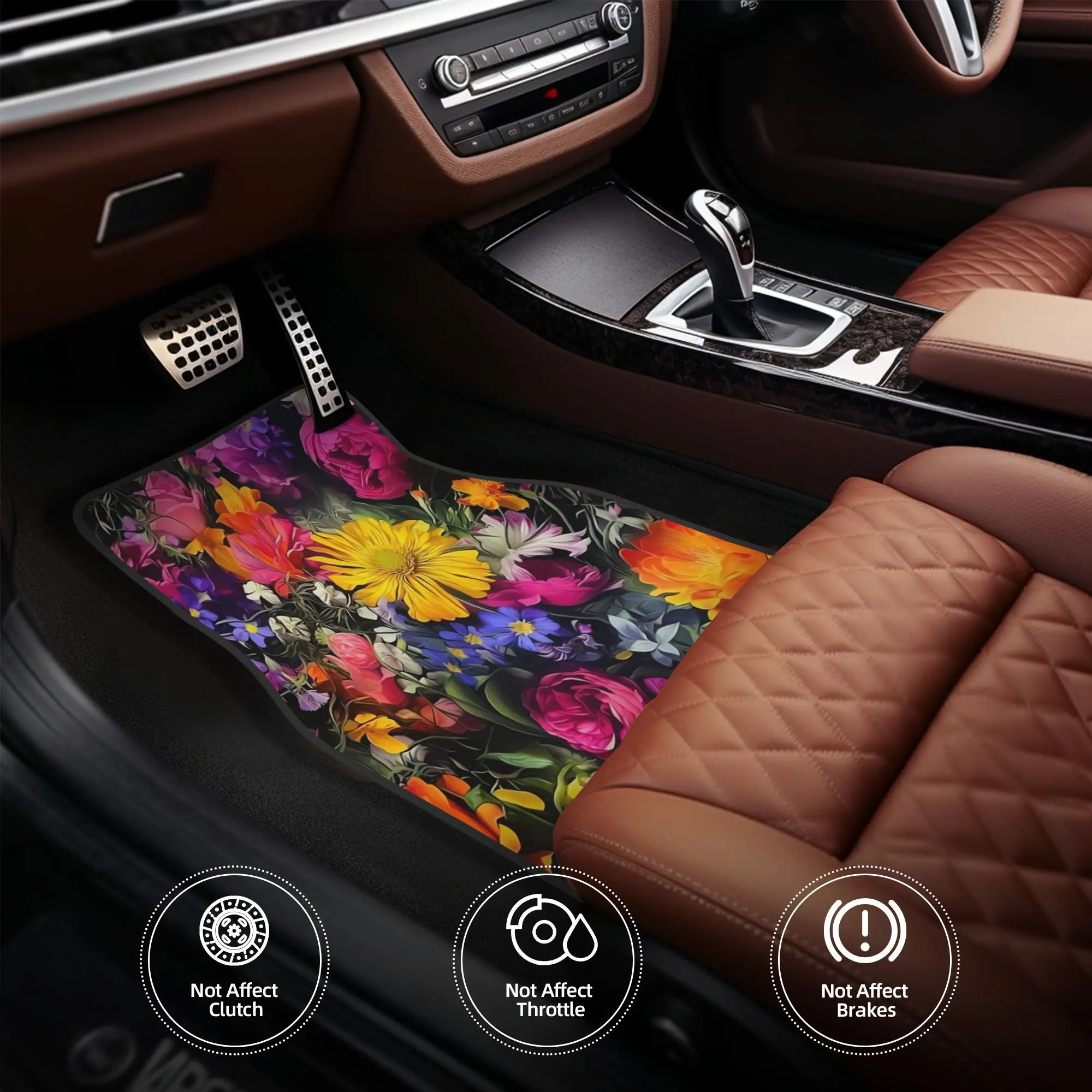 4pcs Multicolor Non-Slip Car Floor Mats With Heavy-Duty Floral Tulip & Daisy Pattern (Pink/Yellow/Blue/Purple) - Fit For Cars, S