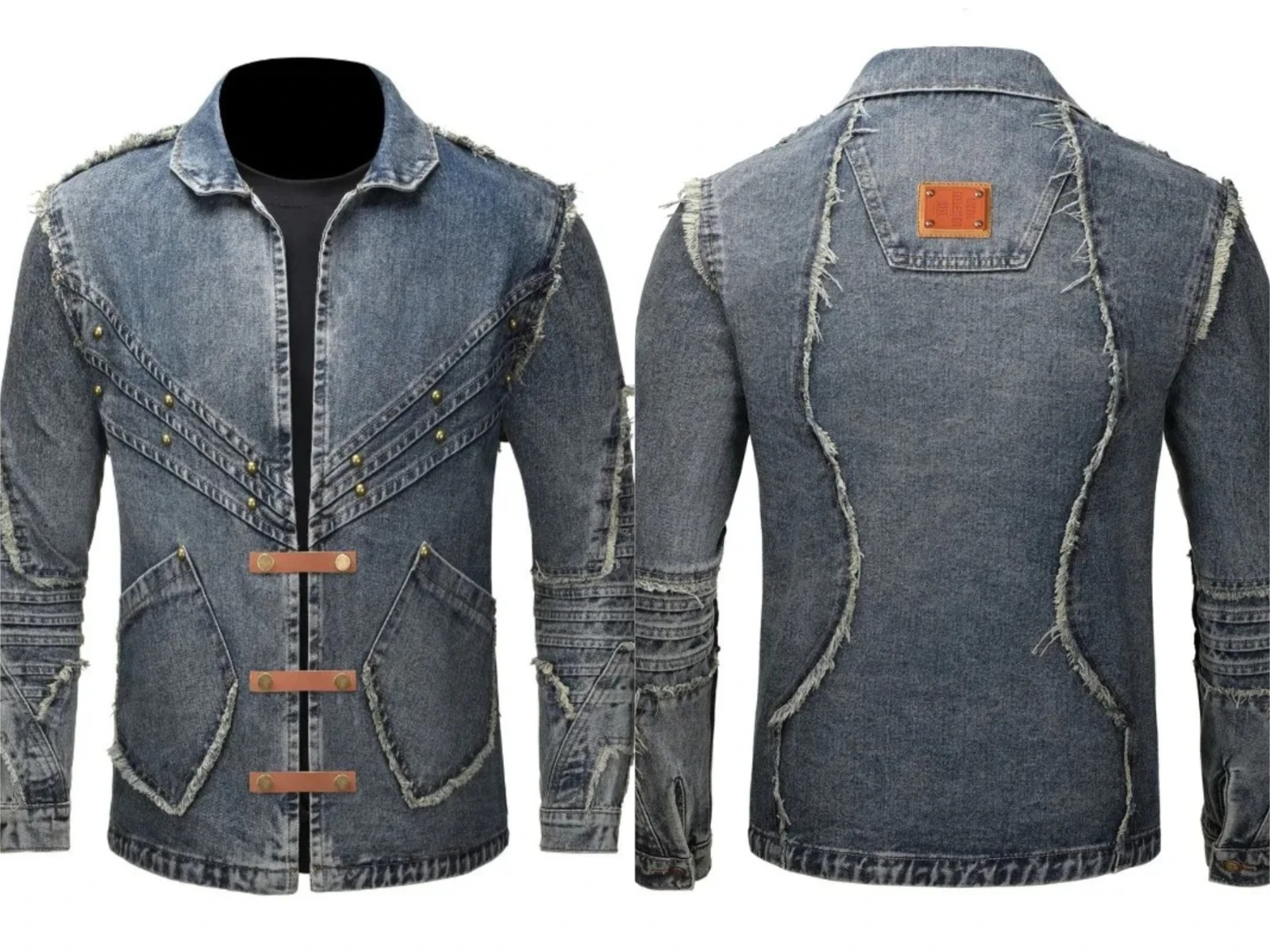 

Новинка 2025, модная мужская винтажная джинсовая куртка с отверстиями и заклепками, свободная повседневная мотоциклетная куртка, городская уличная модная верхняя одежда