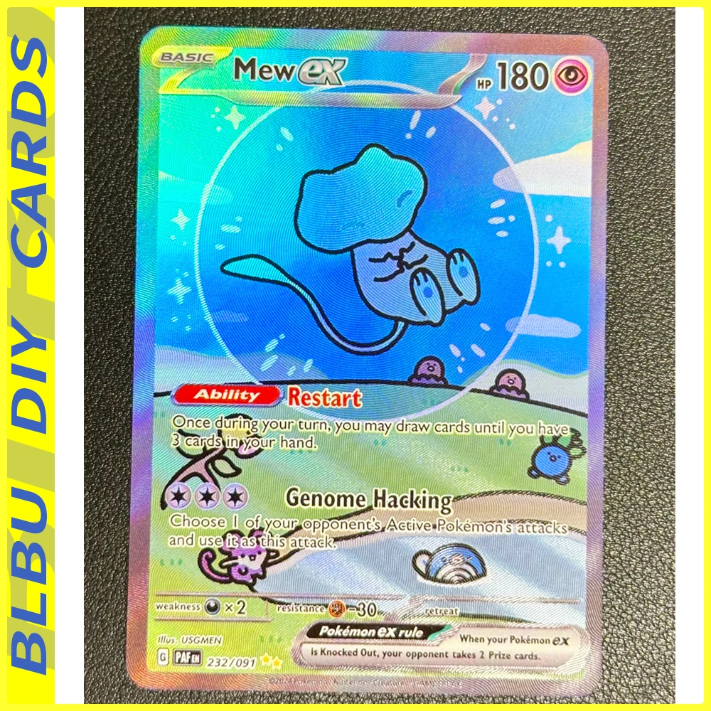 

Карманная карта BLBU ACG PTCG Mew EX, английские карты с рельефной текстурой, коллекционные карты аниме «сделай сам», цветная вспышка HP180, базовый Mewtwo