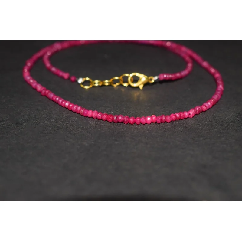 Natural AAA+ Ruby Faceted Rondelle Gemstone Beaded July Birthstone Necklace 18