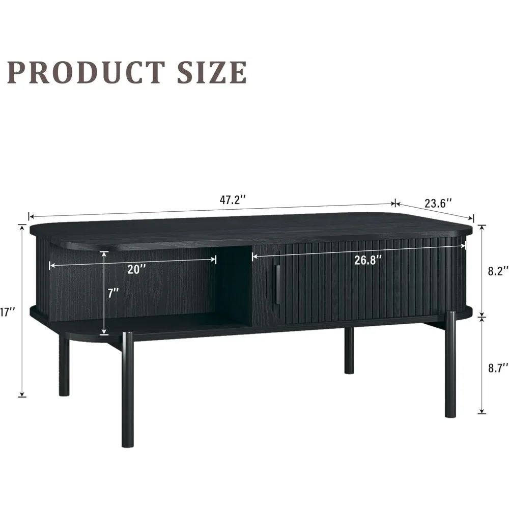 Mid Century Modern Coffee Table with Storage Open Shelf for Living Room, Fluted Design Coffee Table
