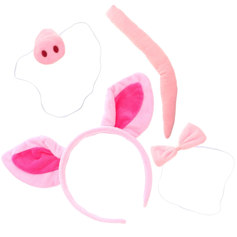 

1 set 4 Pieces Pink Pig Nose Headband Set Animal Ears Hair Hoops Bow Tie Cosplay Tail Halloween Christmas Party Accessories