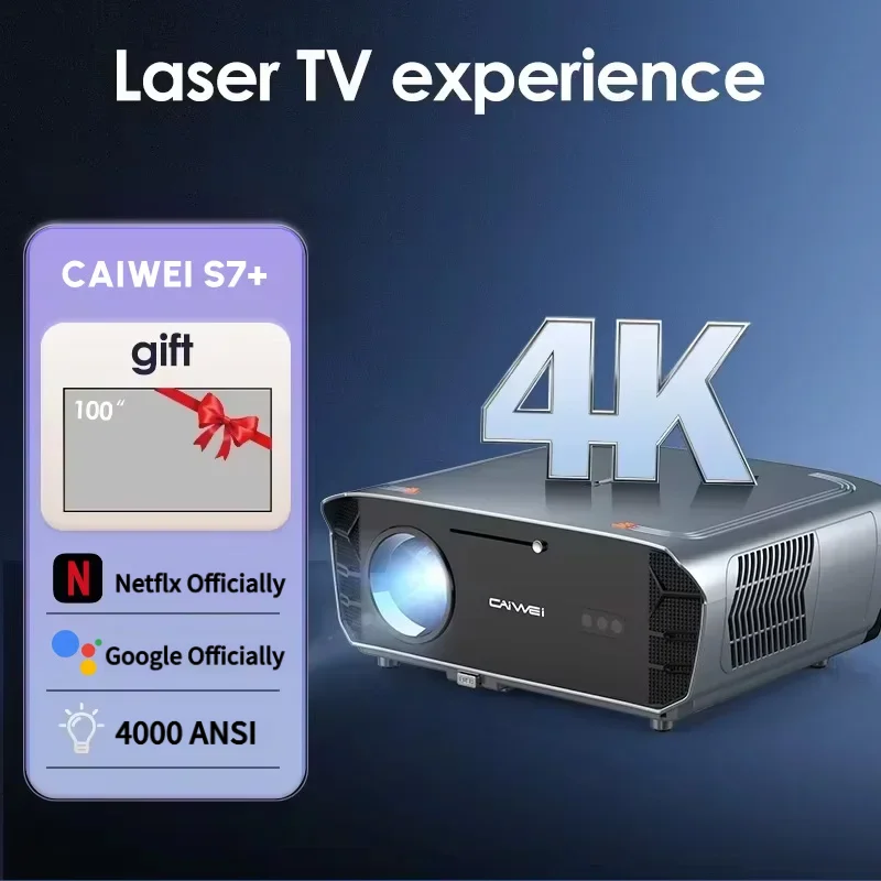 

Проектор CAIWEI S7+ 1080P 4K Ultra HD для домашнего кинотеатра с Google TV, Smart Wifi 6, автофокусом и коррекцией трапецеидальных искажений, 4000 ANSI люмен