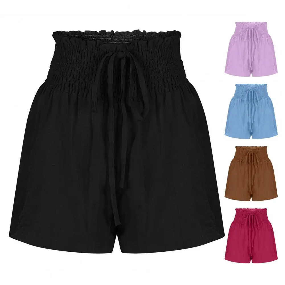 Women Polyester Shorts Stylish Women's Flowy Shorts with Elastic High Waist Ruffle Detail Pleated Skirt Athletic for Summer