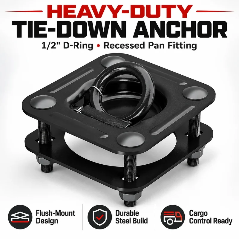 Flush Mount D Ring Tie Down Anchors 4 Pack, Heavy Duty Trailer Cargo Rings with Recessed Mounting Bracket for Truck Trailer ATV