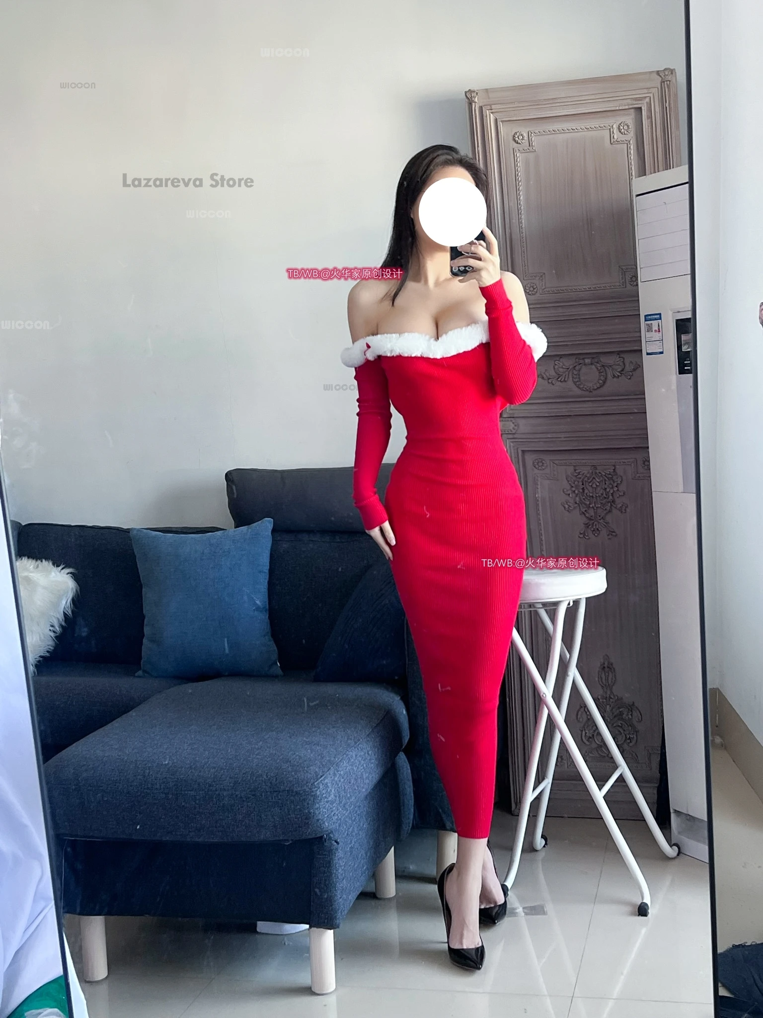 Christmas Sexy Outfit Open Back Tight Fitting Red Dress Halloween Costumes Hottie Santa Gal Claus Cosplay Costume Influencer Set