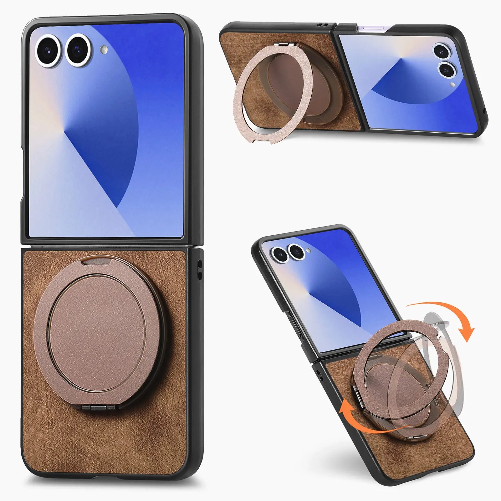 

360° Rotating Invisible Kickstand Magnetic Phone Case For Samsung Galaxy Z Flip 7 FE 6 5 4 3 Flip7 Flip6 Flip5 Flip4 Retro Cover