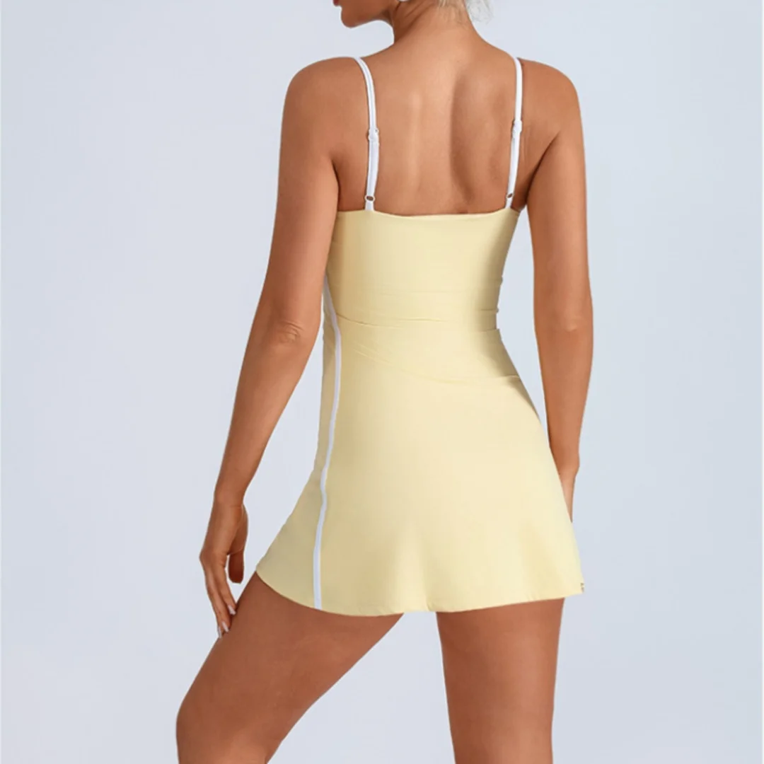 Abito da tennis anti-luce Sport Fitness Alta elasticità traspirante Golf Badminton Abbigliamento da allenamento per esterni in un unico pezzo Tuta da yoga per palestra