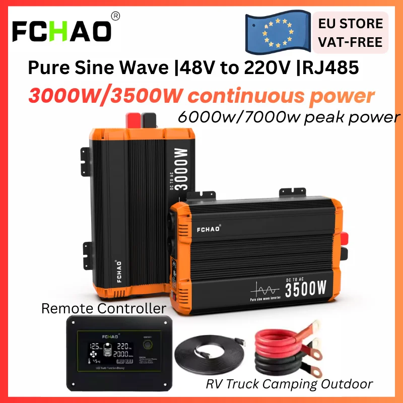 Convertisseur de courant pour voiture FCHAO 3000W/3500W 48V vers 220V/230V 50Hz à onde sinusoïdale pure avec écran LCD et télécommande pour camping-car