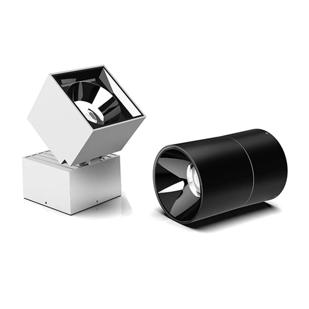 

Square Surface Mounted LED COB Spotlight Anti-glare 9W 12W 15W Dimmable Black White Downlight Round 90° Folding Ceiling Light