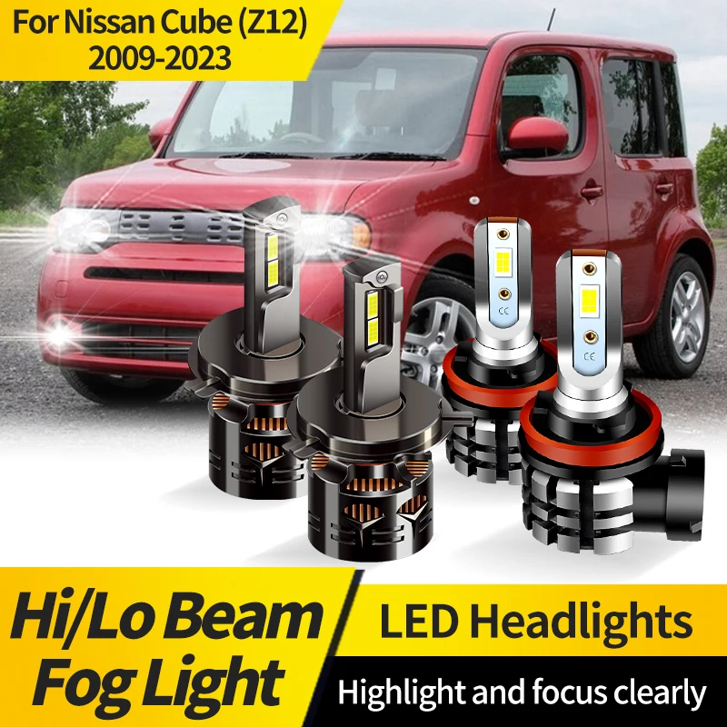 

2PCS For Nissan Cube (Z12) 2009-2023 H4 Hi/Lo Beam Lights LED Headlight Bulbs Super Bright CSP H11 Auto Driving Fog Headlamp