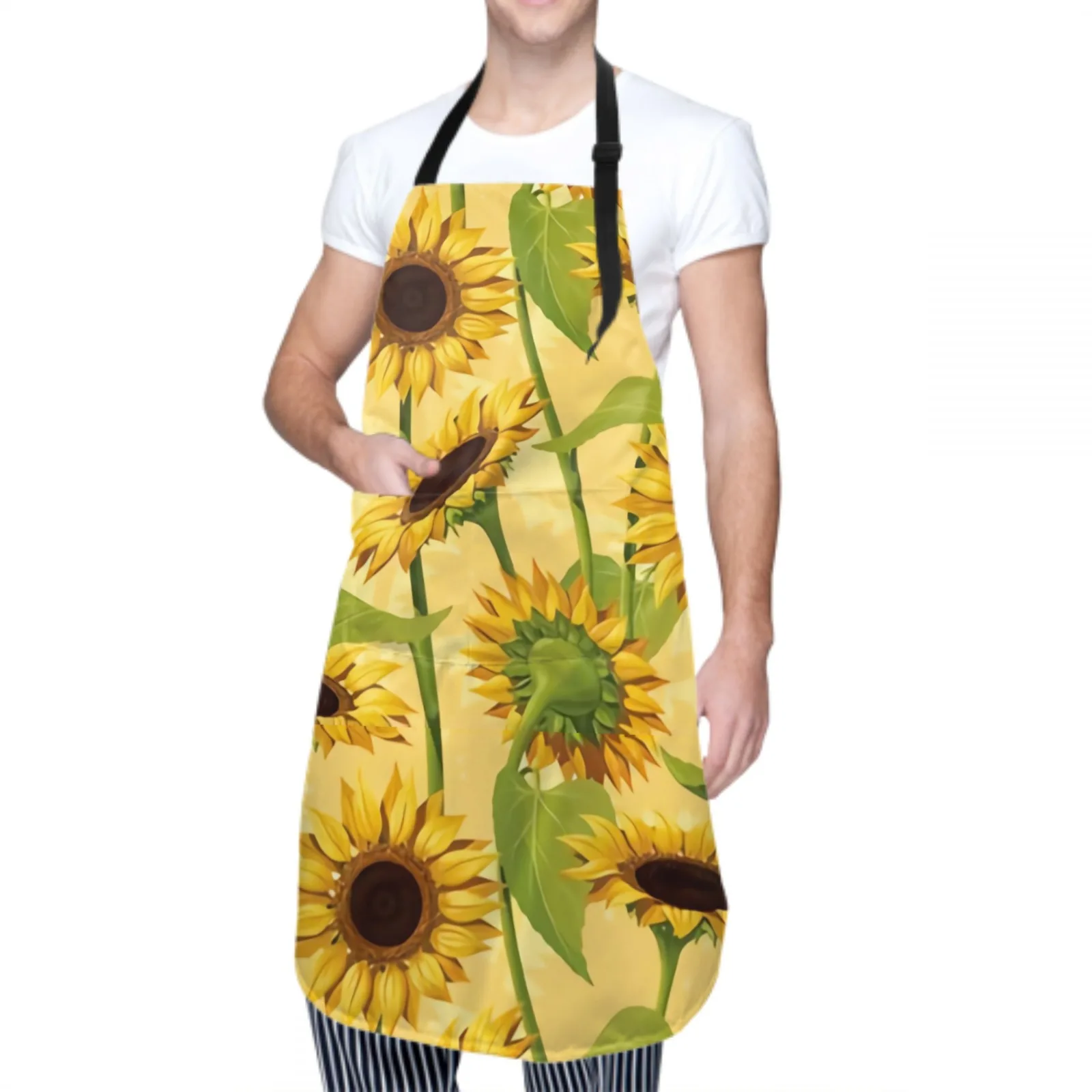 Colorful Waterproof Apron with 2 Pockets Kitchen Chef Apron Sunflower Apron for Hair Brushing Cooking Baking Painting Gardening