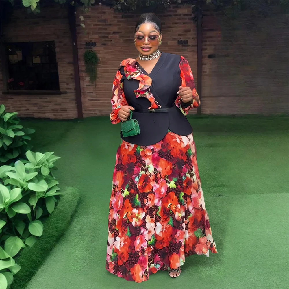 

African Clothes for Women 2 PCS Sets Tops And Skirts Suits Dashiki Ankara Turkey Outfits Gown Plus Size Wedding Party Dresses