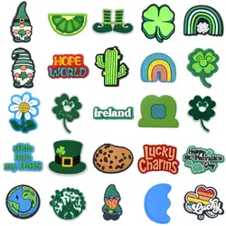 Wholesale 1pcs PVC Shoe Accessories for Crocs Charms Green St.Patrick Women Sandals Buckle Kids Pins Decoration Jeans X-mas Gift