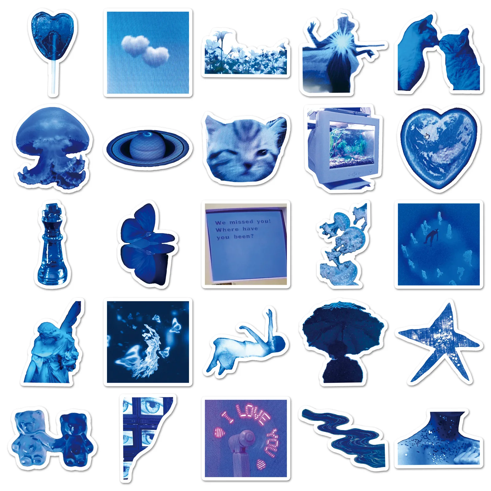 

10/30/50PCS Cartoon Low Pixel Blue INS Style Sticker DIY Decoration Waterproof Skateboard Notebook Graffiti Toy