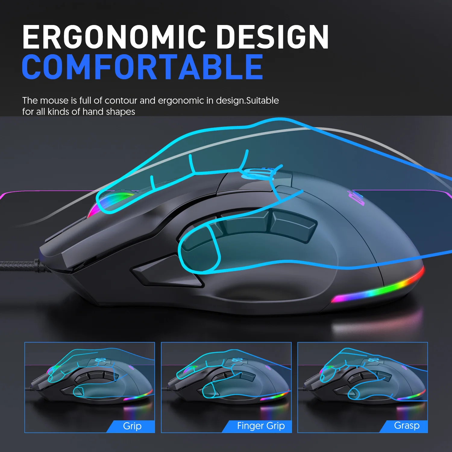 Game mouse 12000 DPI, RGB wired macro definition chicken game LED optical USB wired mouse for Pro Gamer high quality